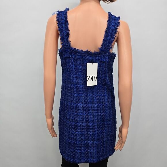 NWT Zara Tweed Dress Textured Pinafore Mini Women XL Blue Bloggers Favorite - Picture 12 of 15